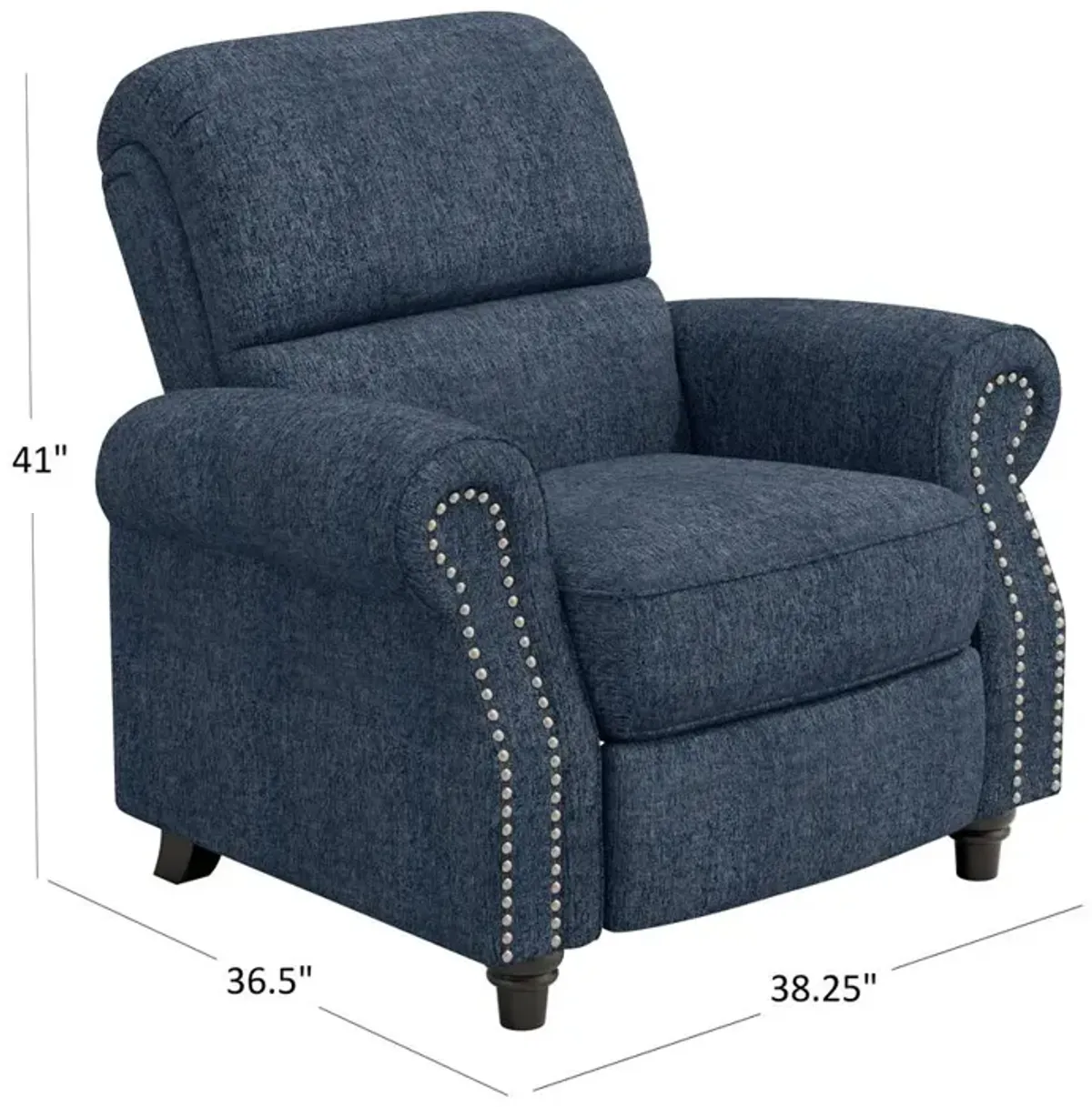 ProLounger Bustle-Back Pushback Recliner with Nailheads in Blue Chenille