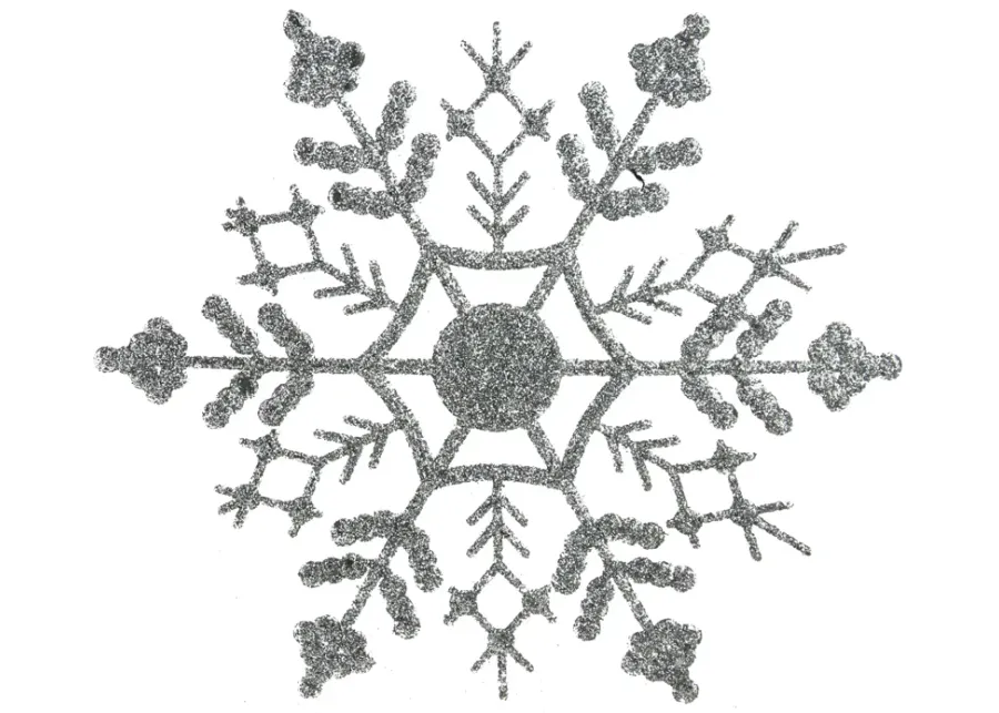 24ct Silver Splendor Glitter Snowflake Christmas Ornaments 4"