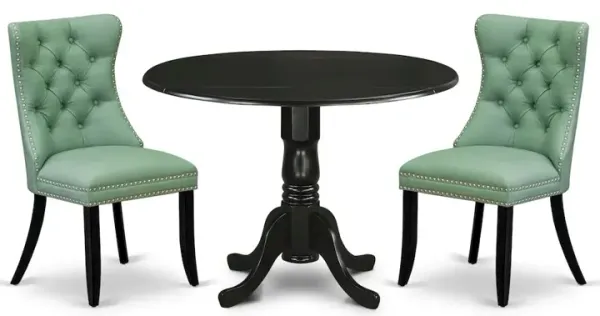 3 Piece Kitchen Table Set Consists of a Round Dining Table with Dropleaf