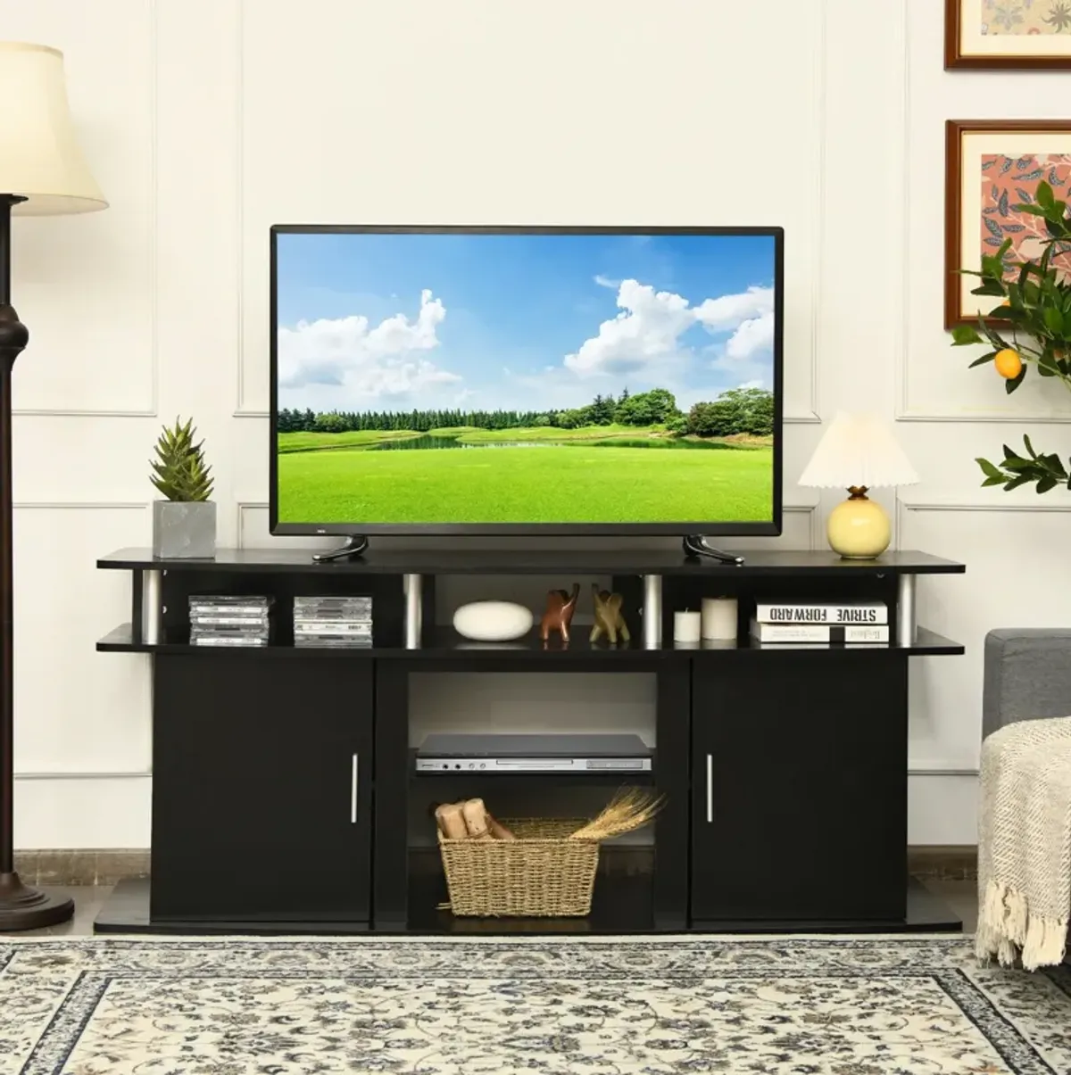 63 Inch TV Entertainment Console Center with 2 Cabinets