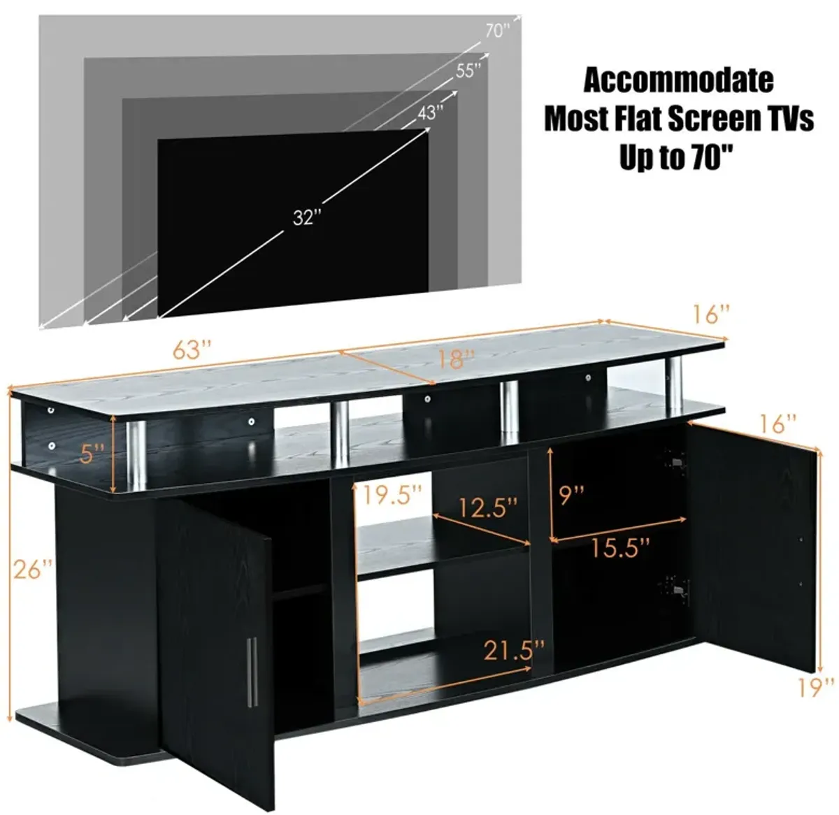 63 Inch TV Entertainment Console Center with 2 Cabinets