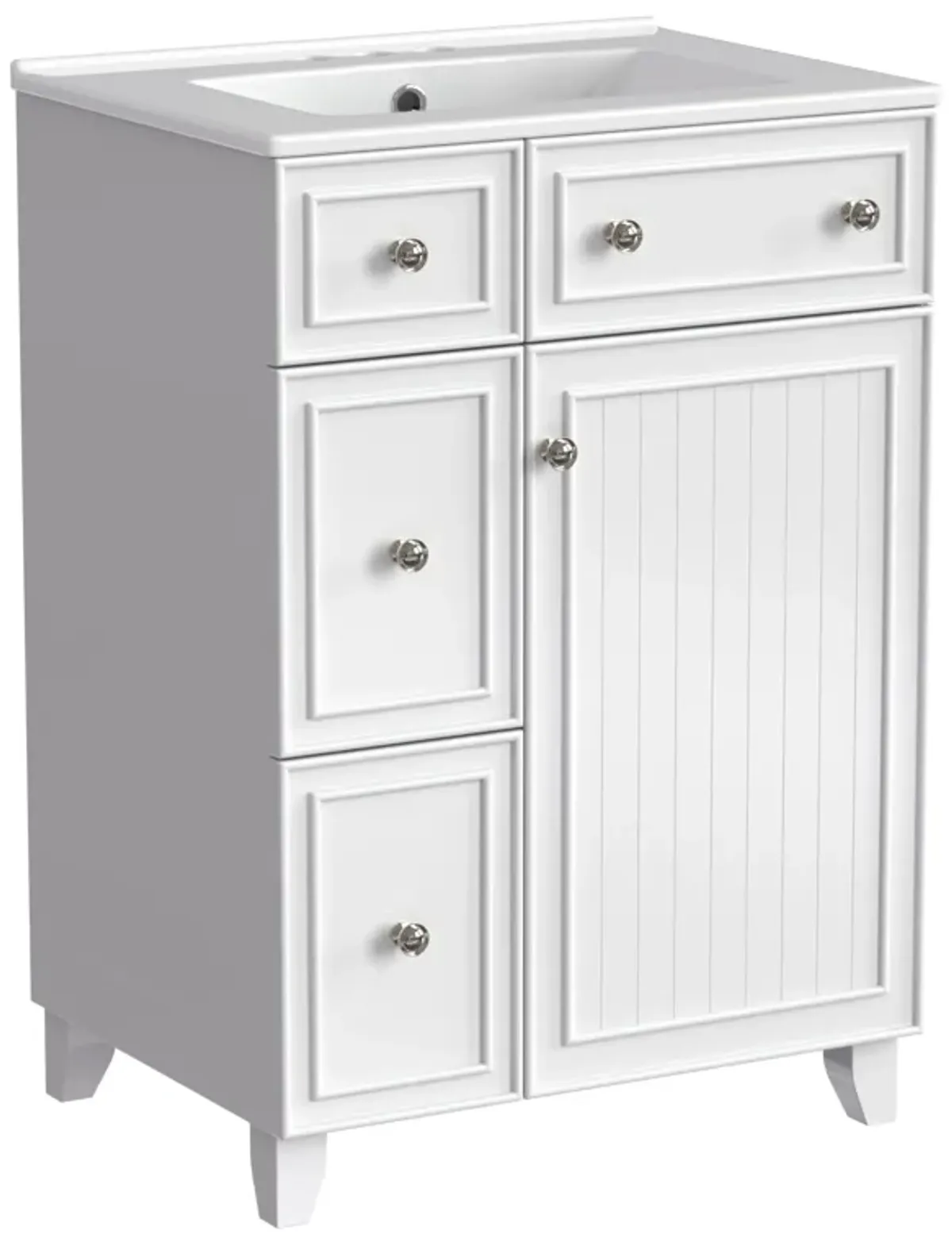 Gewnee 24-Inch Bathroom Vanity Cabinet with Ceramic Sink, 2 Drawers, 1 Door