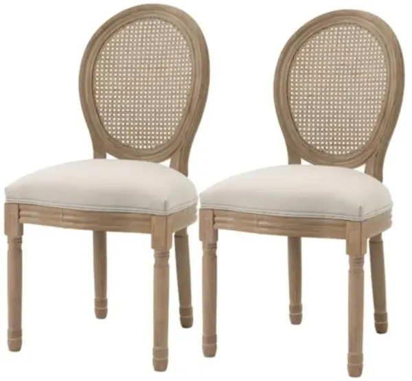 Hivvago Set of 2 Vintage Upholstered Armless Rattan Back Dining Chairs Beige White