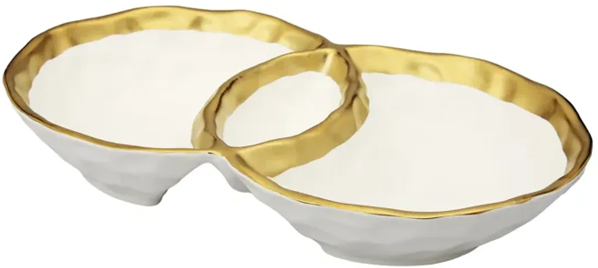 White Porcelain Round Double Bowl with Gold Rim