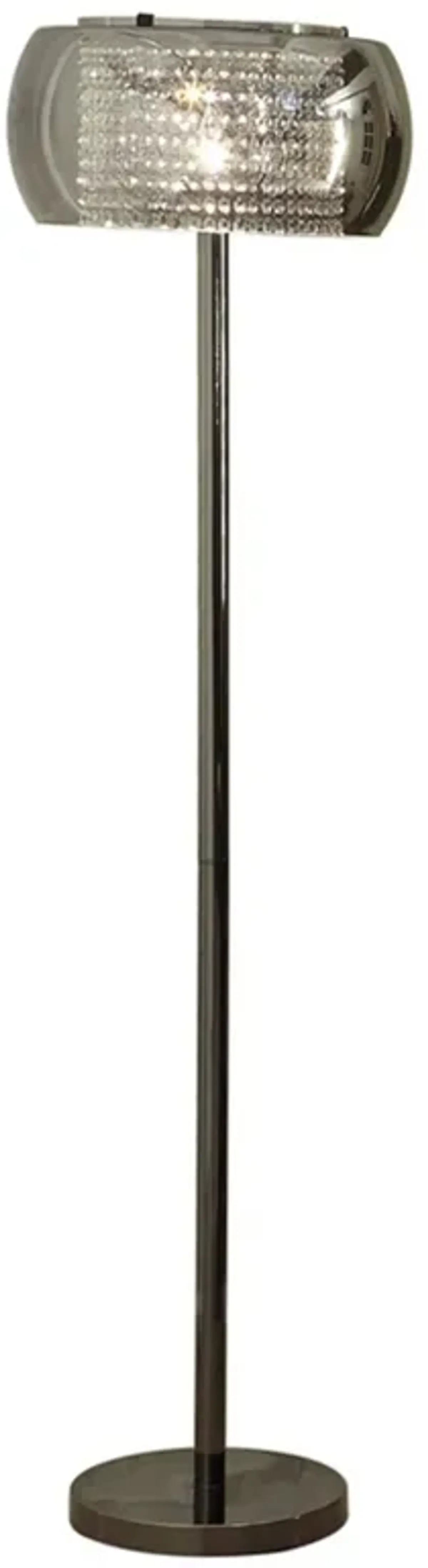 Hana 61 Inch Floor Lamp, Modern Crystal Glass Shade, Metal, Black Nickel-Benzara