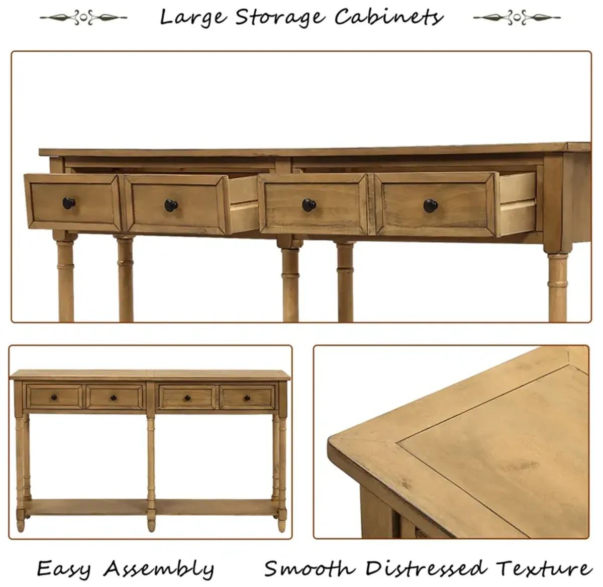 Console Table Sofa Table Easy Assembly with Two Storage Drawers and Bottom Shelf for Living Room, Entryway (Old Pine)