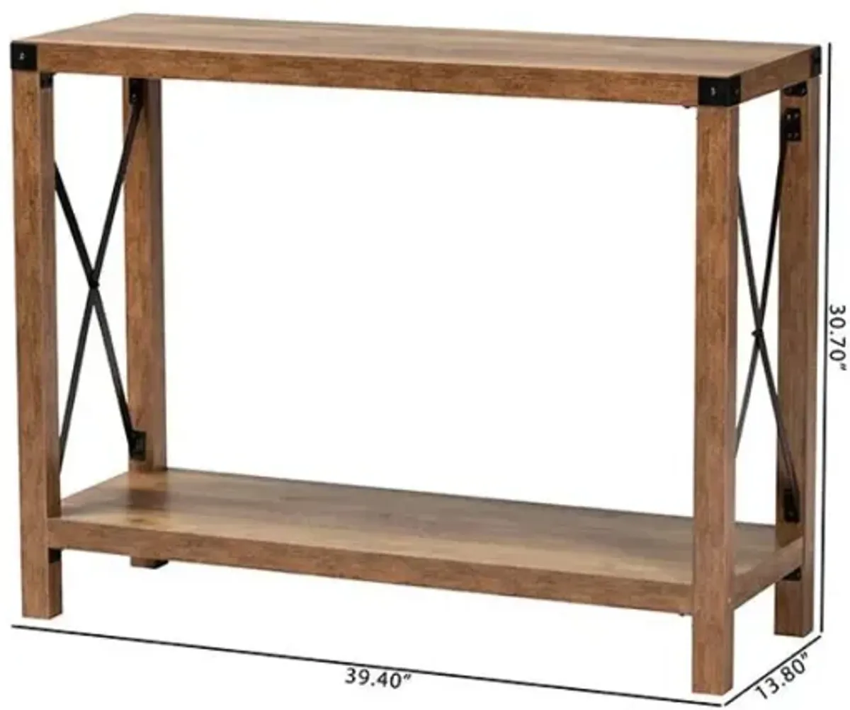 Rumi Modern Farmhouse Natural Brown Finished Wood and Black Metal Console Table