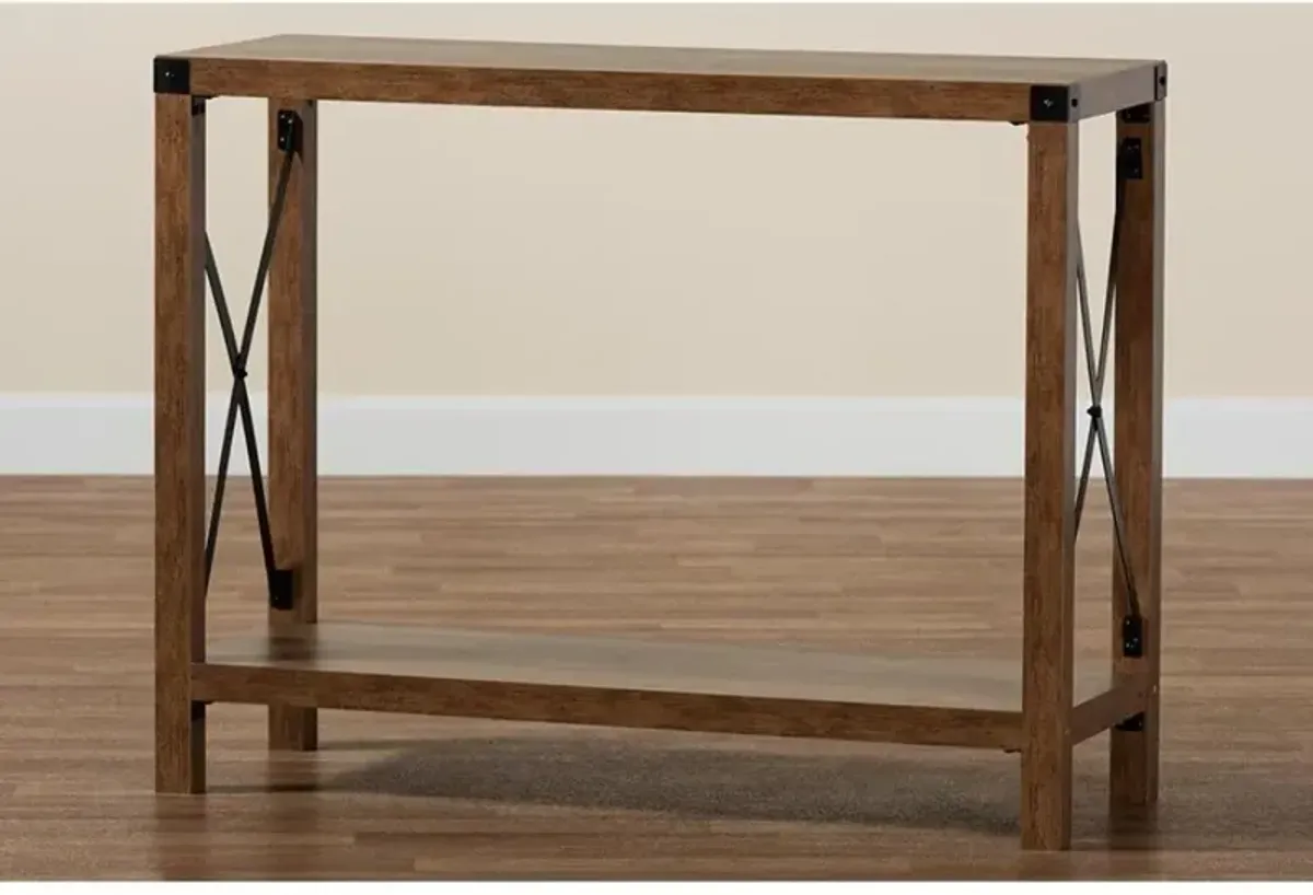 Rumi Modern Farmhouse Natural Brown Finished Wood and Black Metal Console Table