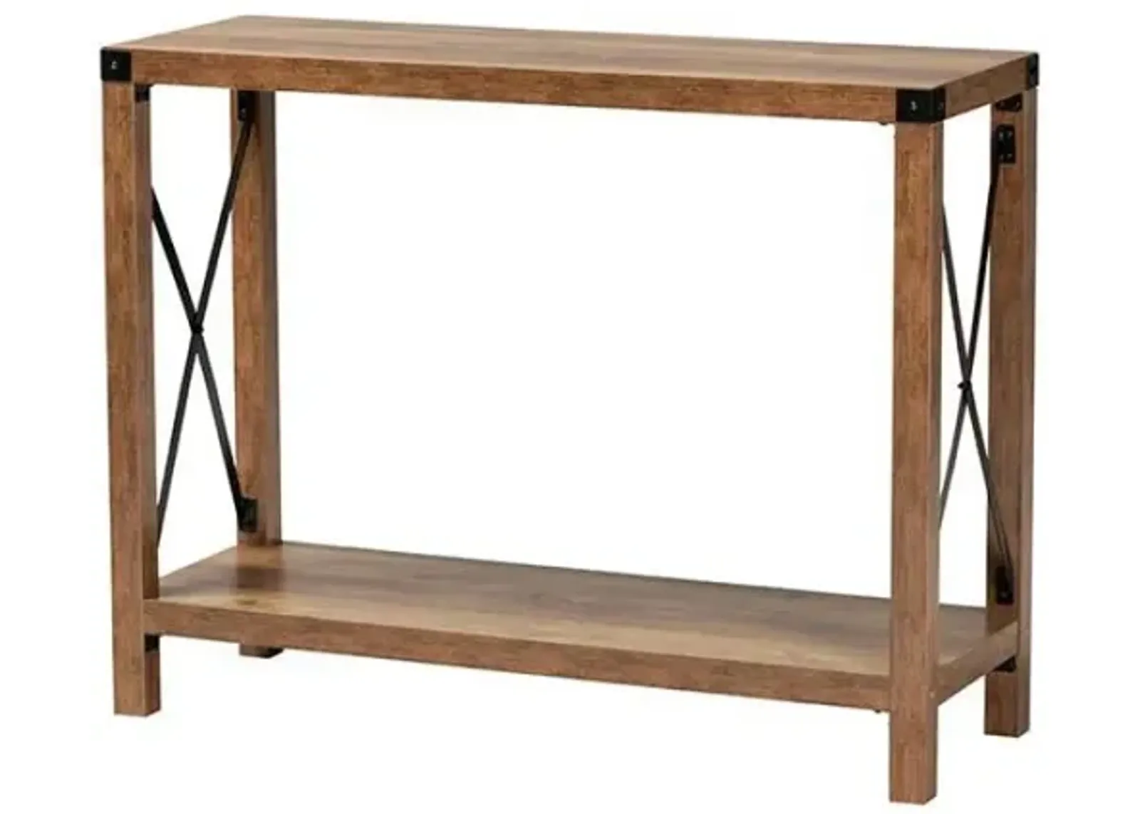 Rumi Modern Farmhouse Natural Brown Finished Wood and Black Metal Console Table