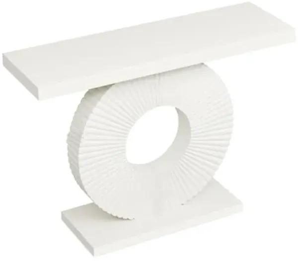 Console Table, 39 Inch White Rectangular Top, Geometric Flower Base