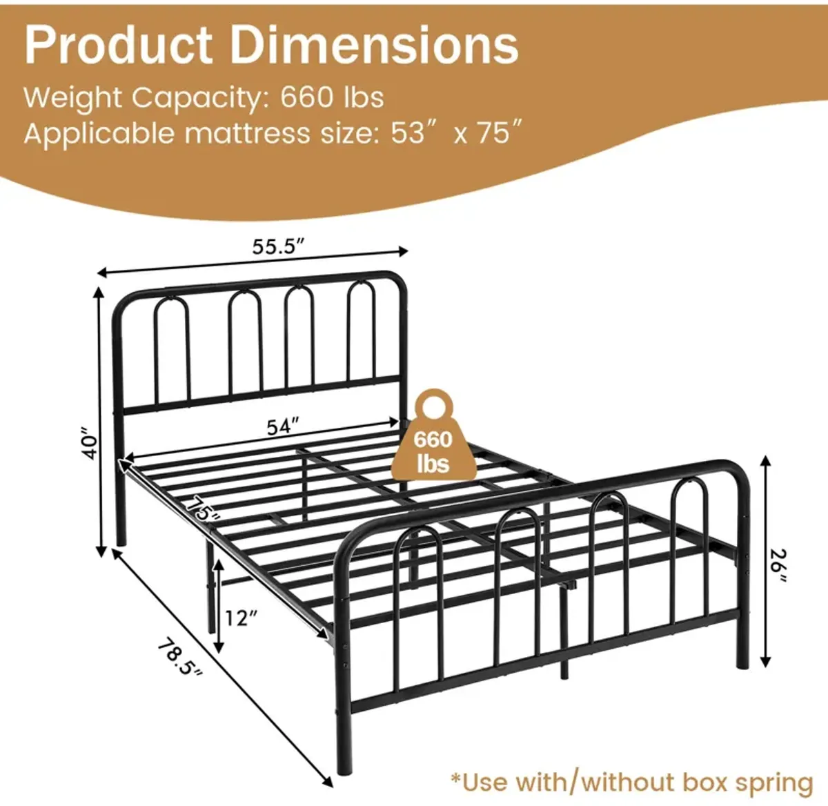 Full/Queen Size Metal Bed Frame with Headboard and Footboard