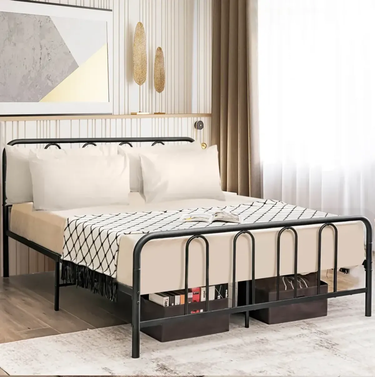 Full/Queen Size Metal Bed Frame with Headboard and Footboard