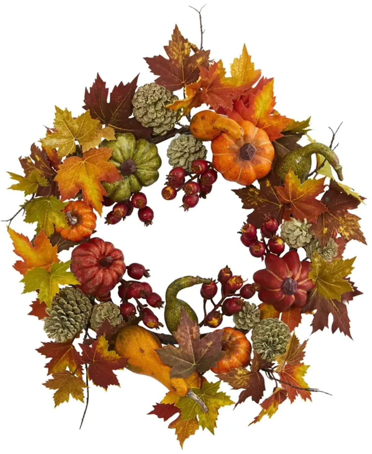 HomPlanti 24" Pumpkin, Gourd, Berry and Maple Leaf Wreath