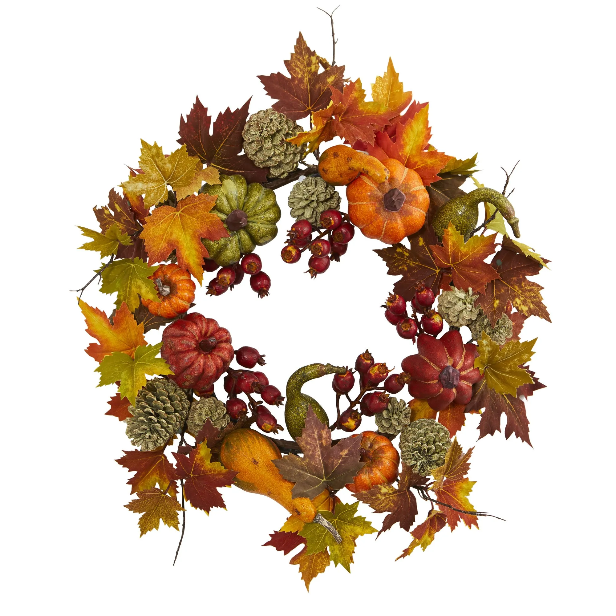 HomPlanti 24" Pumpkin, Gourd, Berry and Maple Leaf Wreath