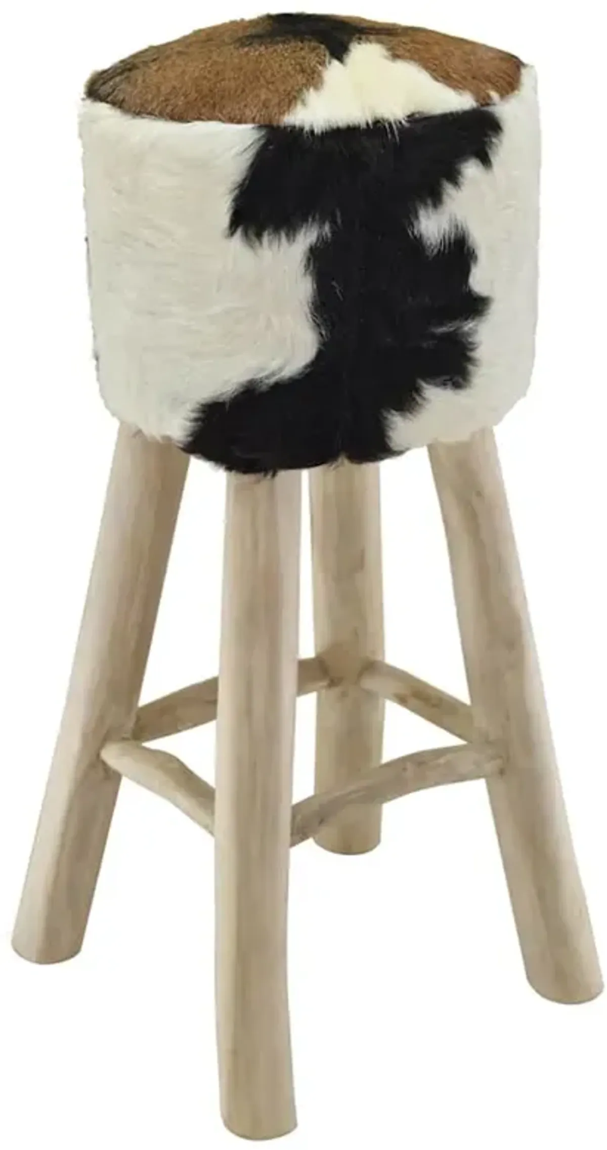 vidaXL Bar Stool Real Leather and Solid Teak Wood