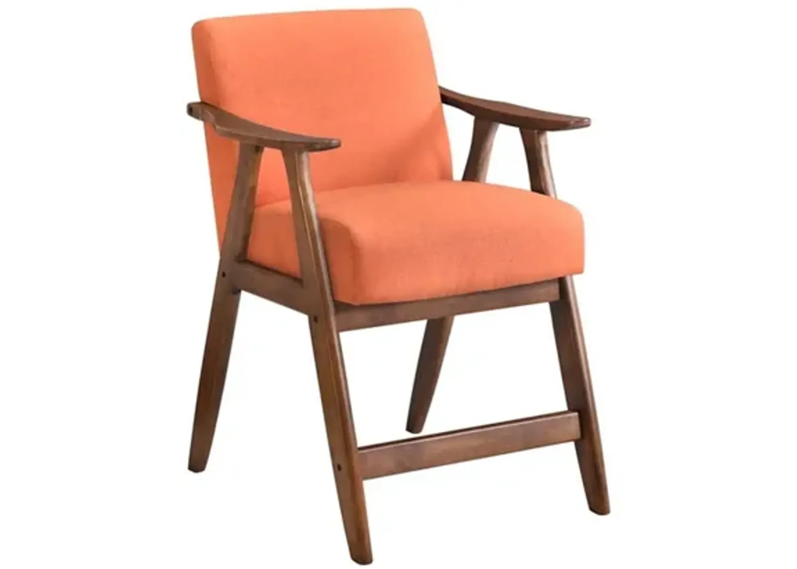 Stella 26 Inch Counter Height Chair, Orange Fabric, Cushions, Brown Wood  - Benzara