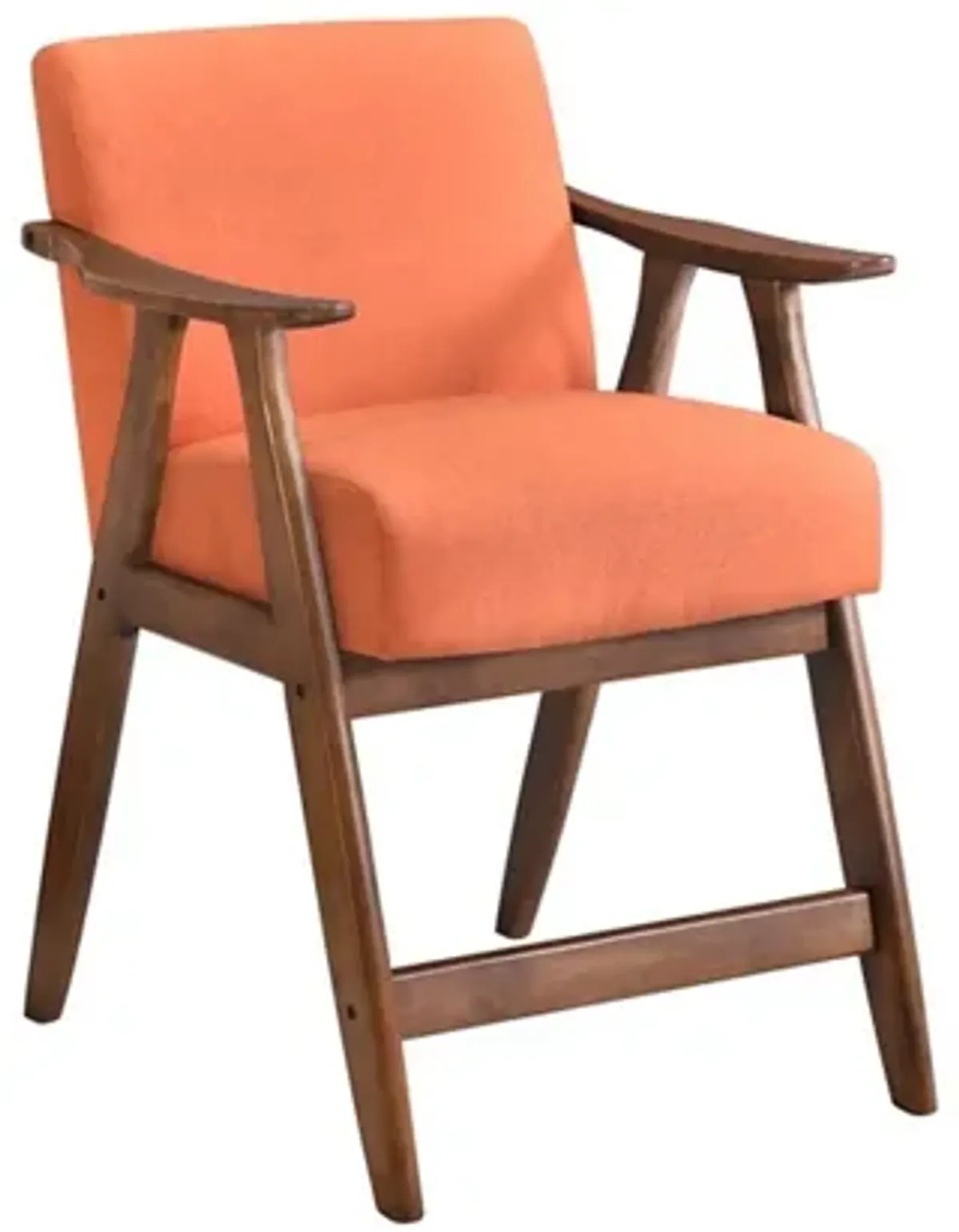 Stella 26 Inch Counter Height Chair, Orange Fabric, Cushions, Brown Wood  - Benzara