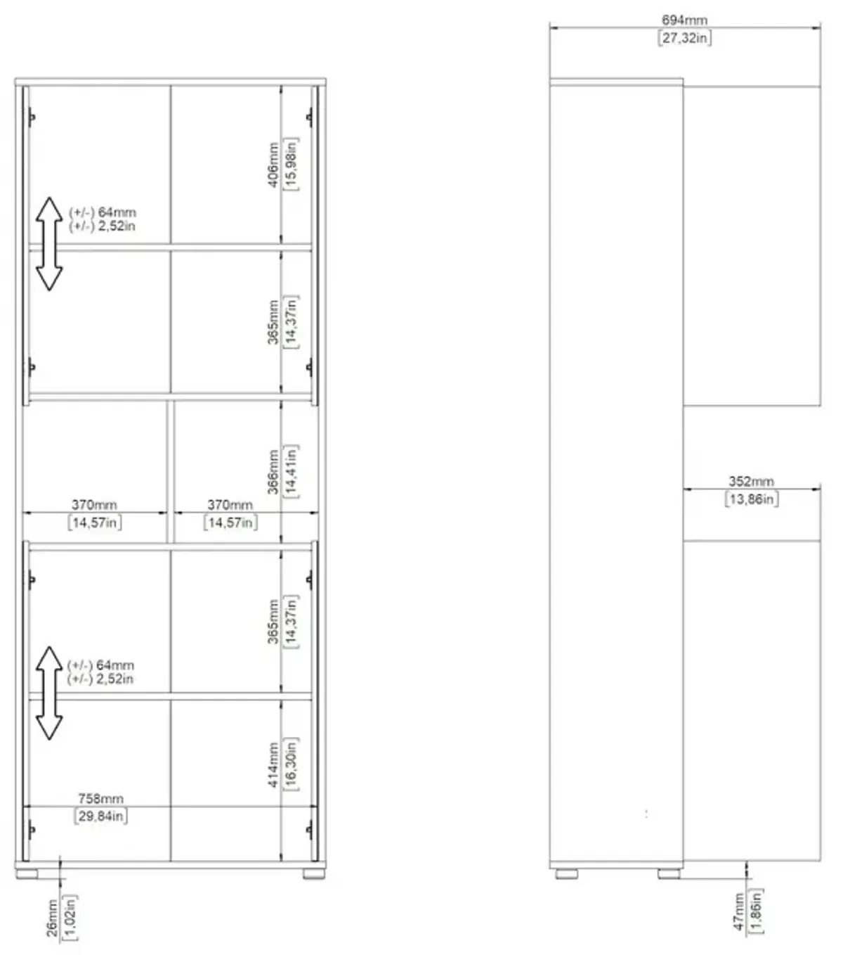 Tvilum 6 Shelf Boockase with 4 Doors, Home Office Storage