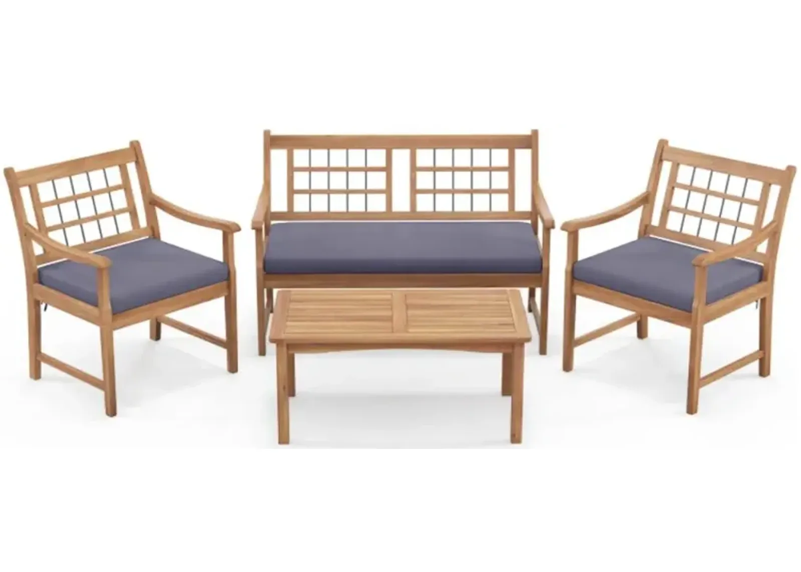 Hivvago 4 Piece Wood Patio Furniture with Armchairs Loveseat and Coffee Table