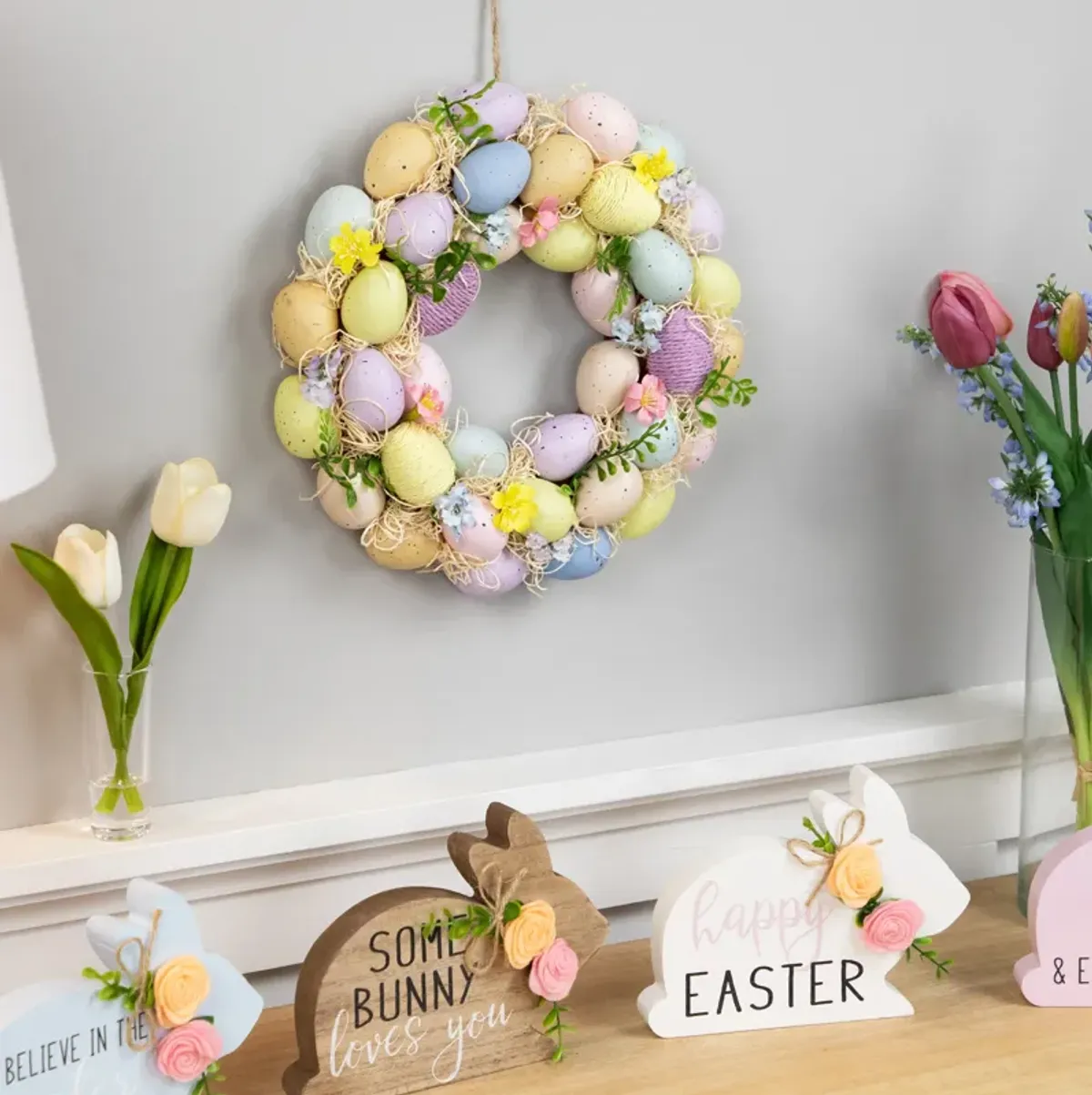 Floral and Easter Egg Spring Wreath - 12.5" - Multicolor