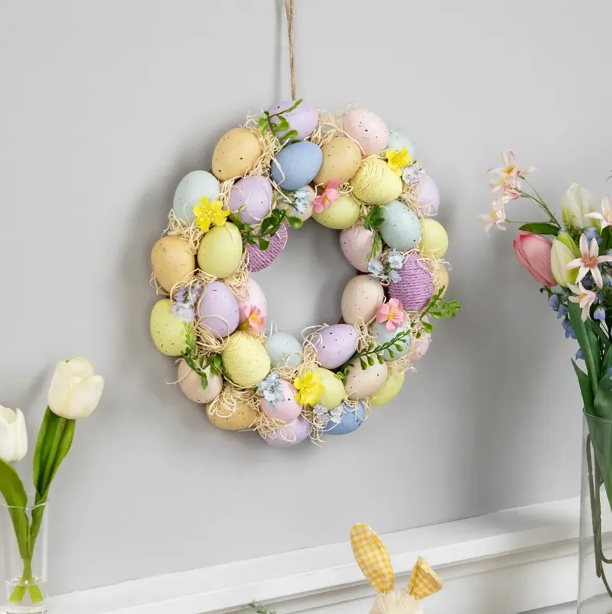 Floral and Easter Egg Spring Wreath - 12.5" - Multicolor