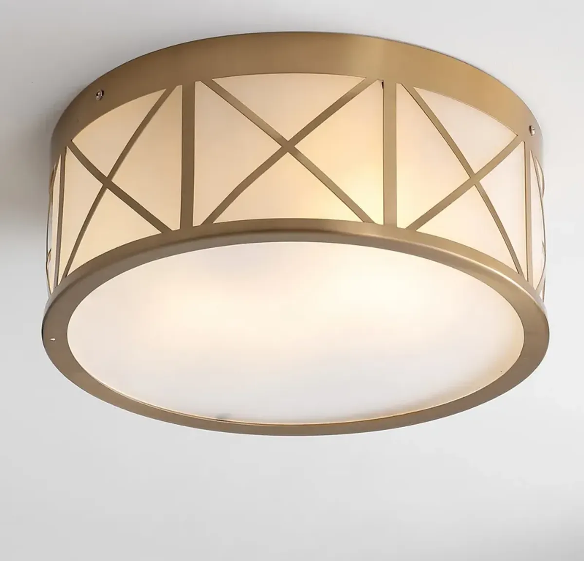 Cadence 15" Drum Metal/Glass Flush Mount, Brass Gold