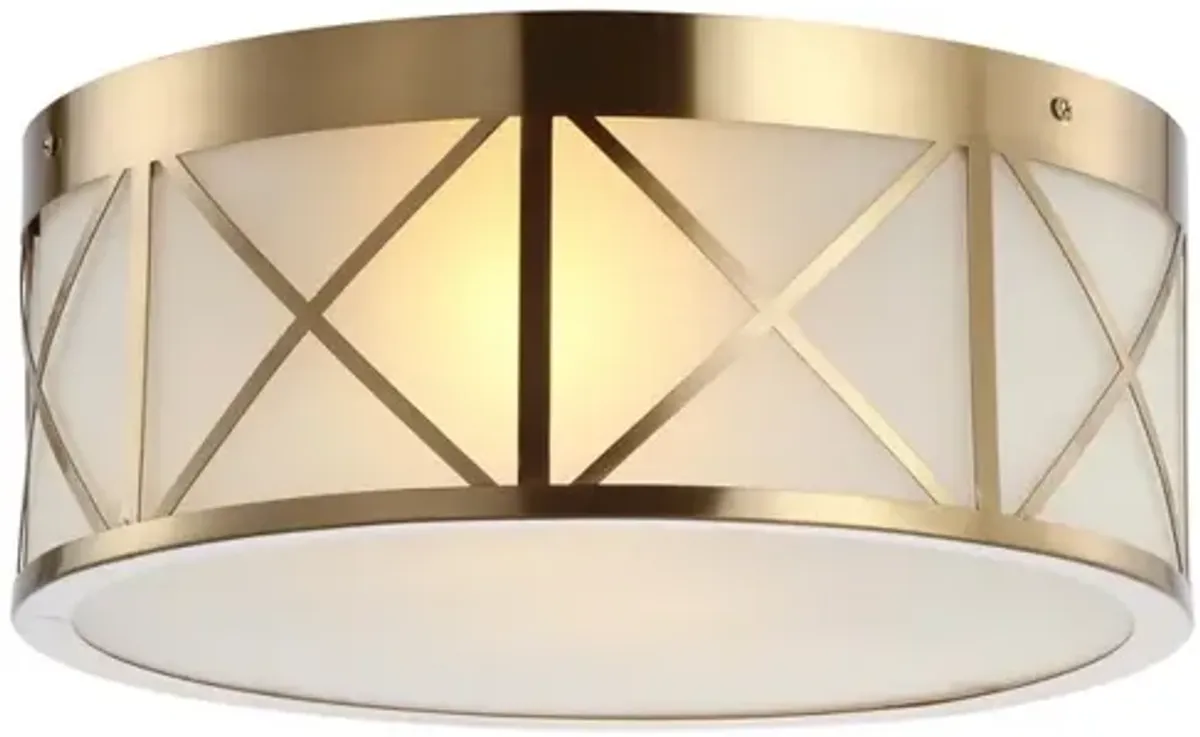 Cadence 15" Drum Metal/Glass Flush Mount, Brass Gold