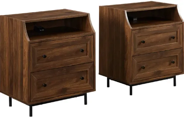 Walker Edison 2 Drawer Nightstand With Usb, Set Of 2 - Dark Walnut