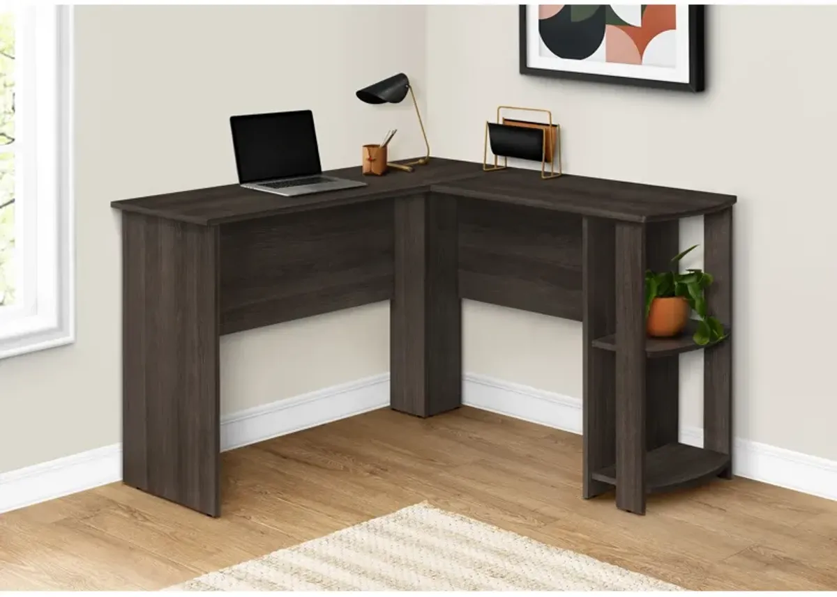 Monarch Specialties I 7722 Computer Desk, Home Office, Corner, Storage Shelves, 48"L, L Shape, Work, Laptop, Laminate, Brown, Contemporary, Modern