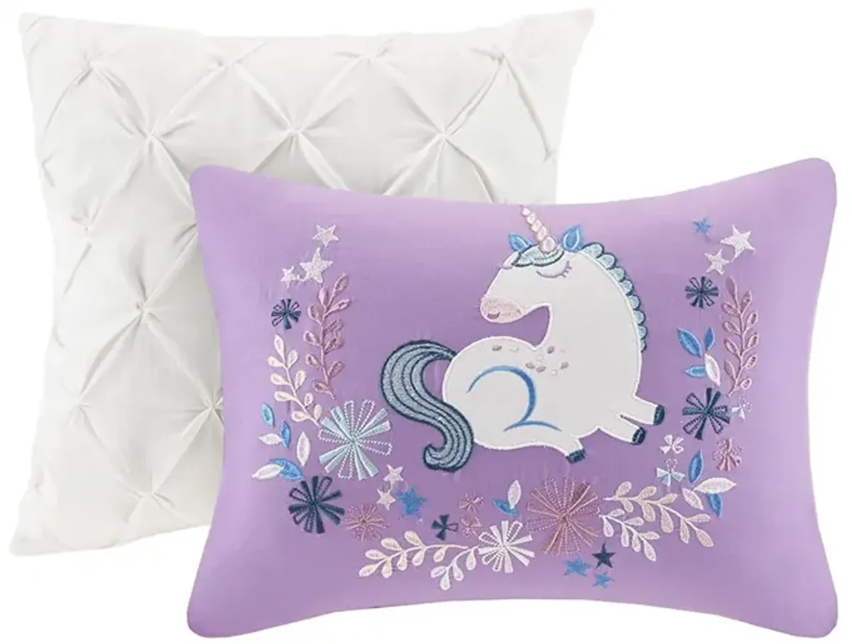 Gracie Mills Glenda 4-Peice Unicorn Reversible Cotton Quilt Set with coordinating Throw Pillows