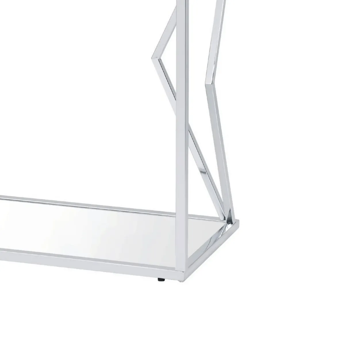 Sofa Table with Glass Top and Bottom Shelf and Geometric Accent, Silver-Benzara