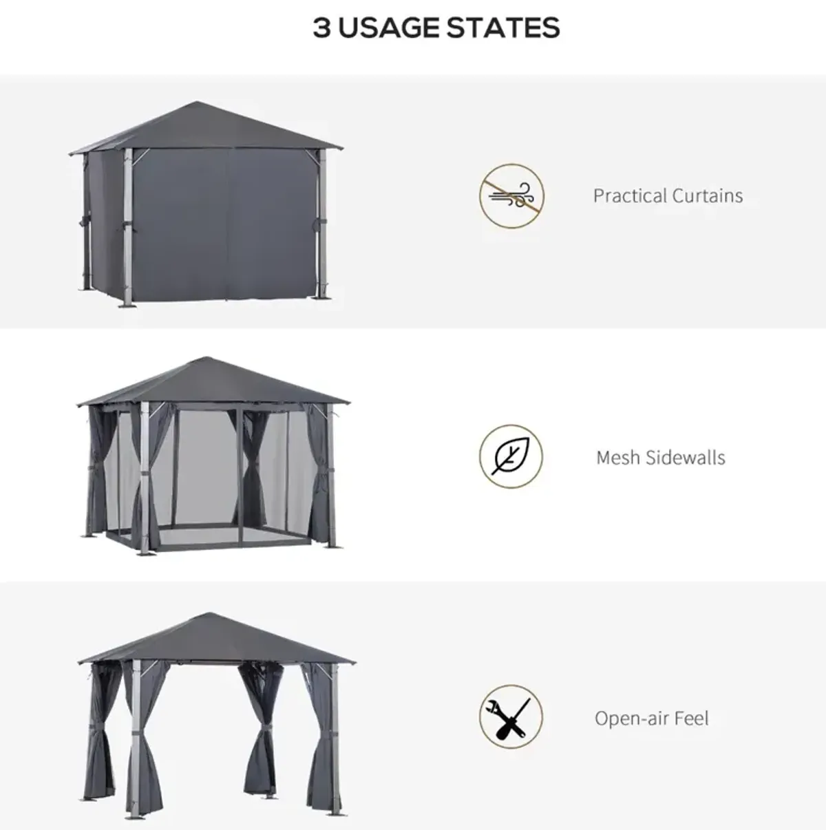 Dark Grey Haven: 10x10 Soft Top Gazebo with Mesh Walls & Curtains