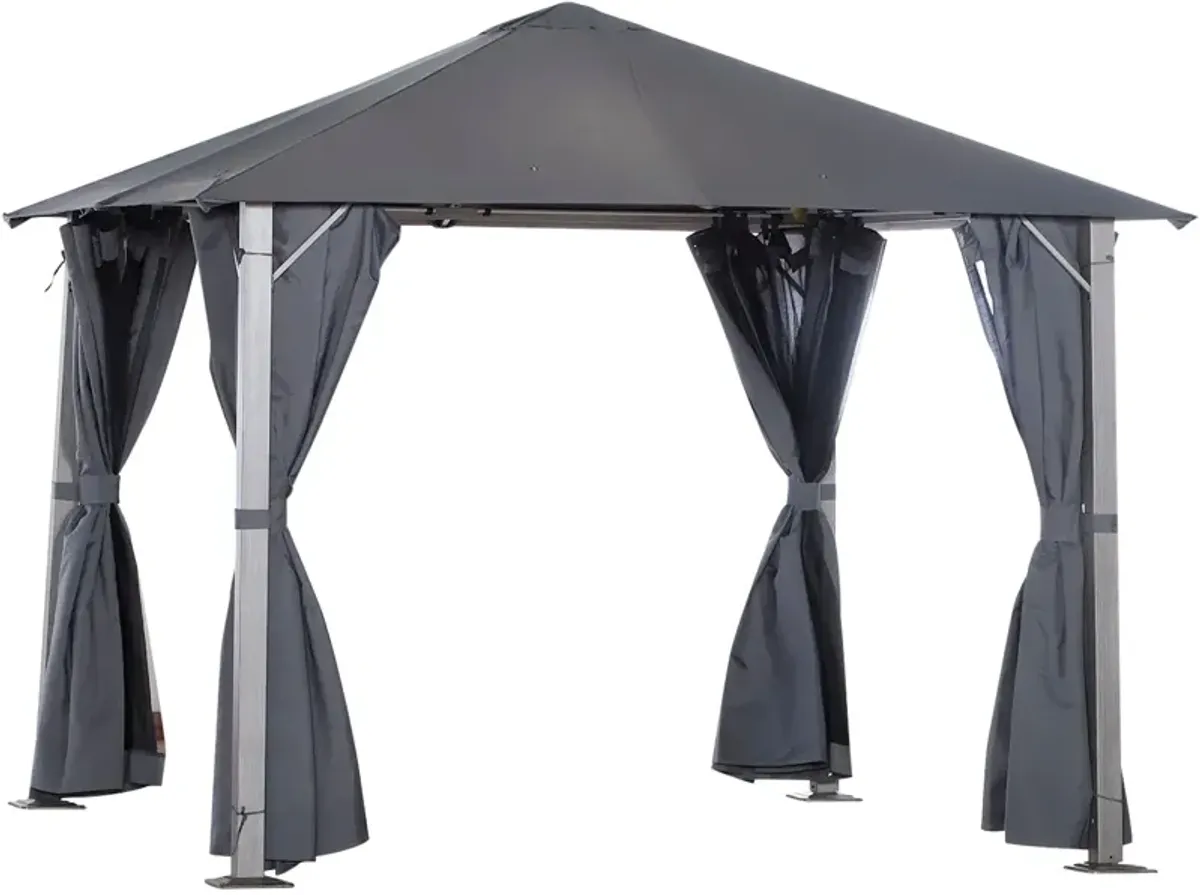 Dark Grey Haven: 10x10 Soft Top Gazebo with Mesh Walls & Curtains