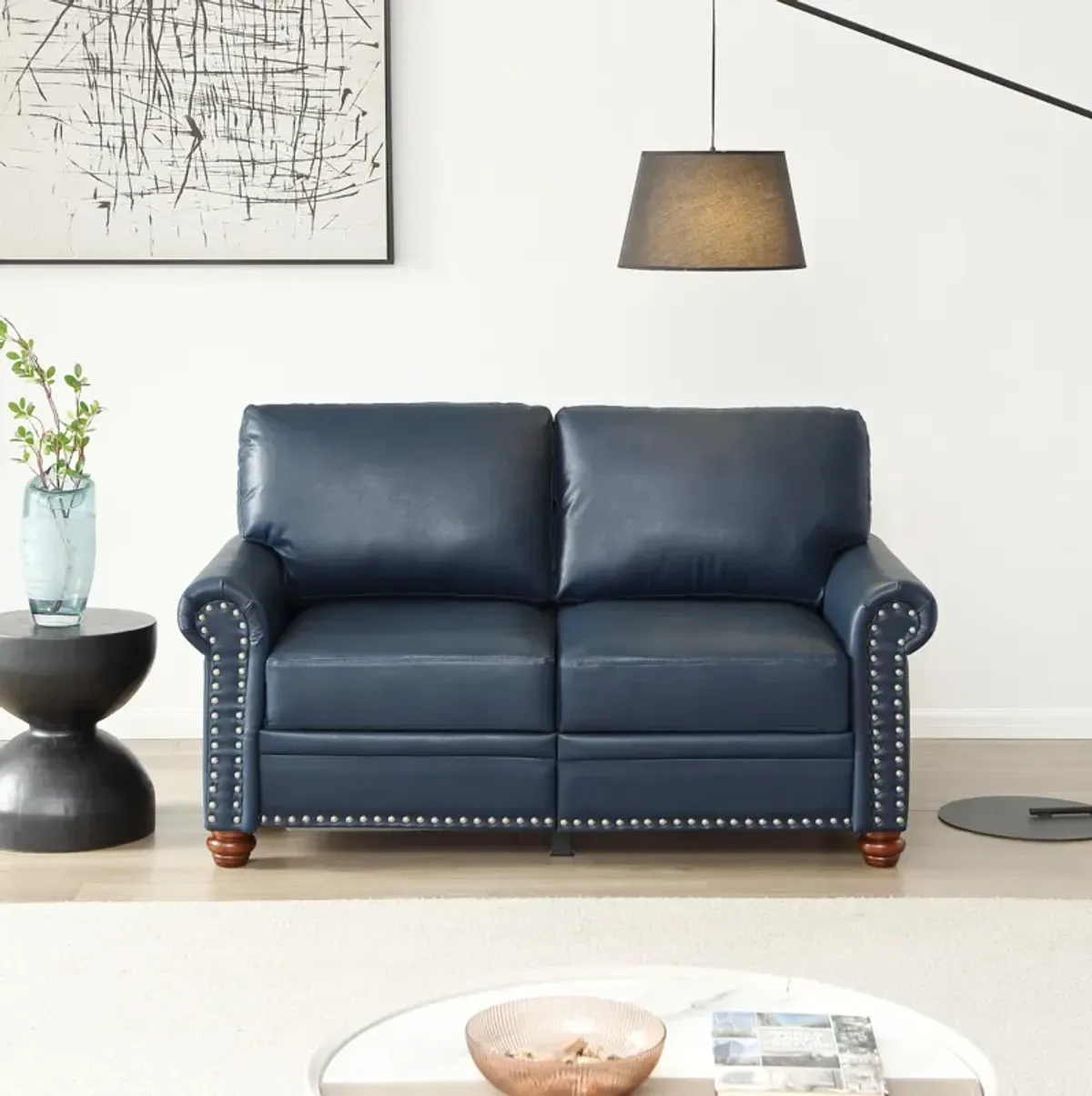 Living Room Sofa Loveseat Chair Navy Blue Faux Leather