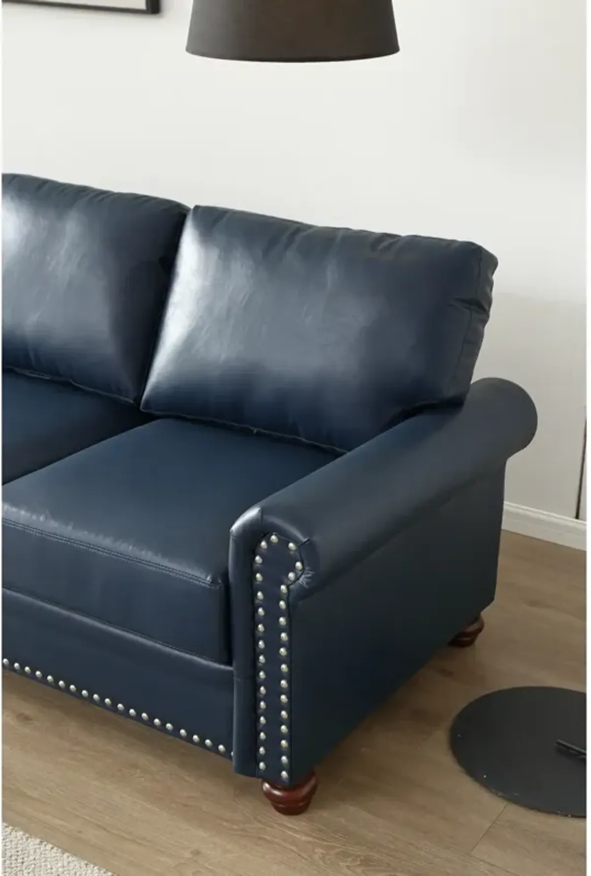 Living Room Sofa Loveseat Chair Navy Blue Faux Leather