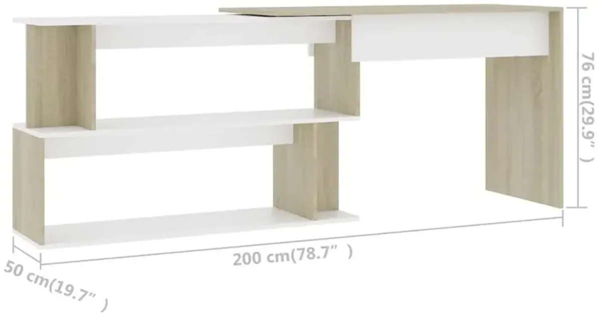 vidaXL Corner Desk White and Sonoma Oak 47.2"x19.7"x29.9" Chipboard