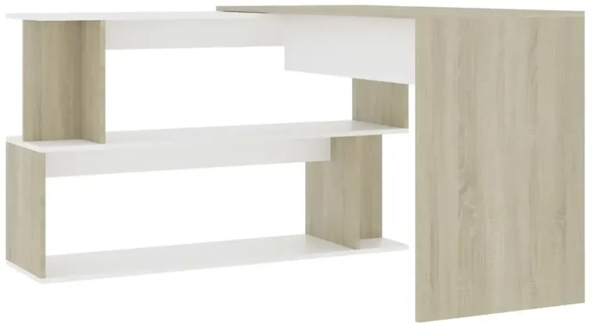 vidaXL Corner Desk White and Sonoma Oak 47.2"x19.7"x29.9" Chipboard