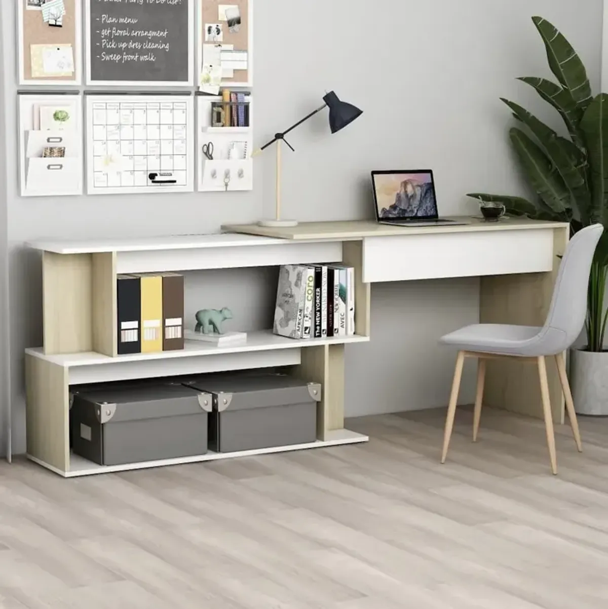 vidaXL Corner Desk White and Sonoma Oak 47.2"x19.7"x29.9" Chipboard