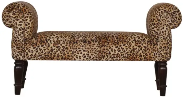 Leopard Print Velvet Solid Wood Uphlolestry  Bench