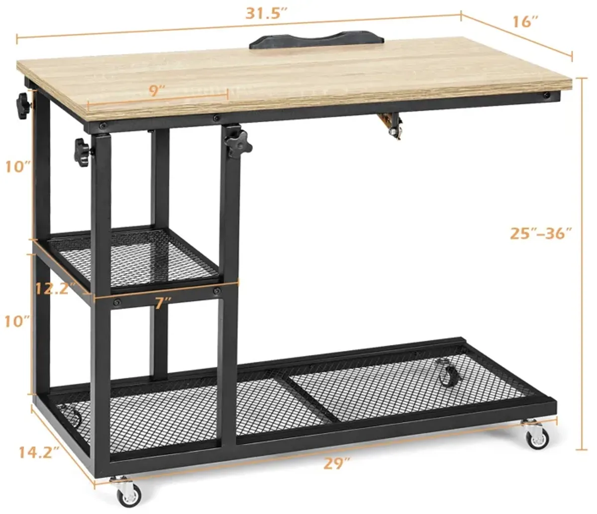 Adjustable C-Shaped Bedside Table with Wheels