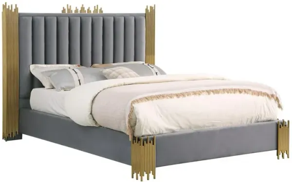 Best Quality Family Eastern King size Dark grey velvet bed with gold corners (Platform)