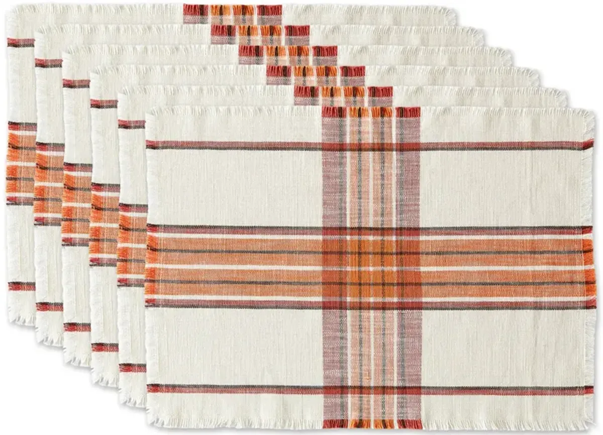Set of 6 Orange Pumpkin Spice Plaid Rectangular Placemats 19"