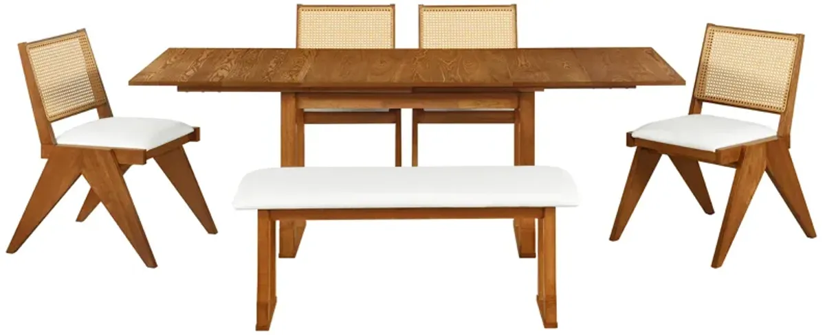 Merax Modern 6-Piece Extendable Dining Table Chairs Bench Set