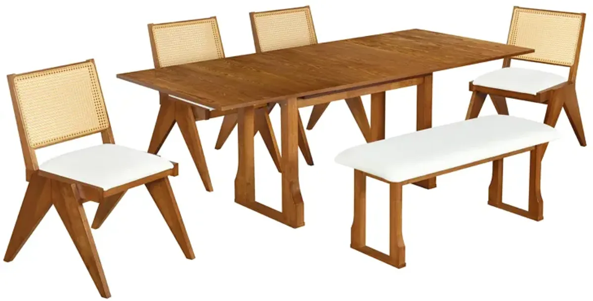 Merax Modern 6-Piece Extendable Dining Table Chairs Bench Set