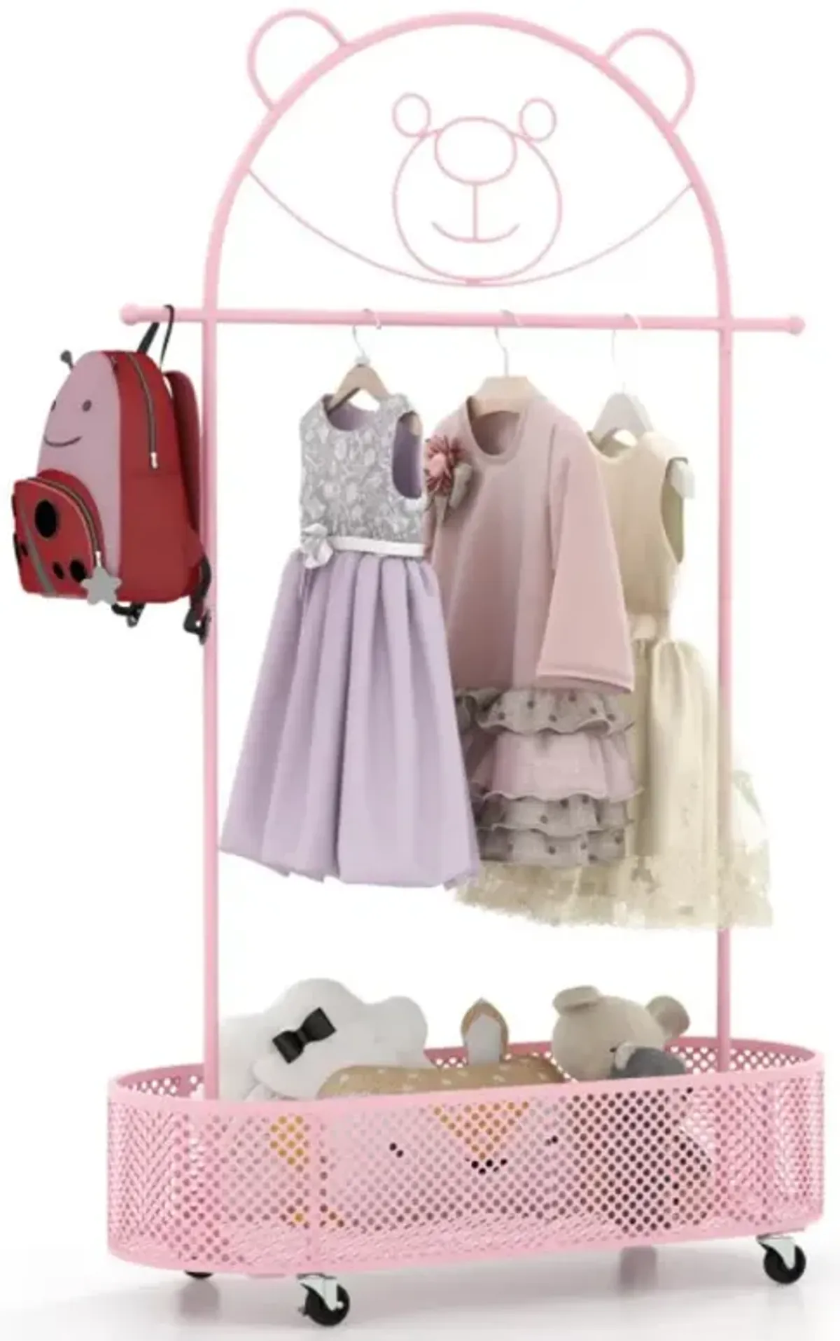Hivvago Kid Clothes Rack with 3 Adjustable Heights and Wheels