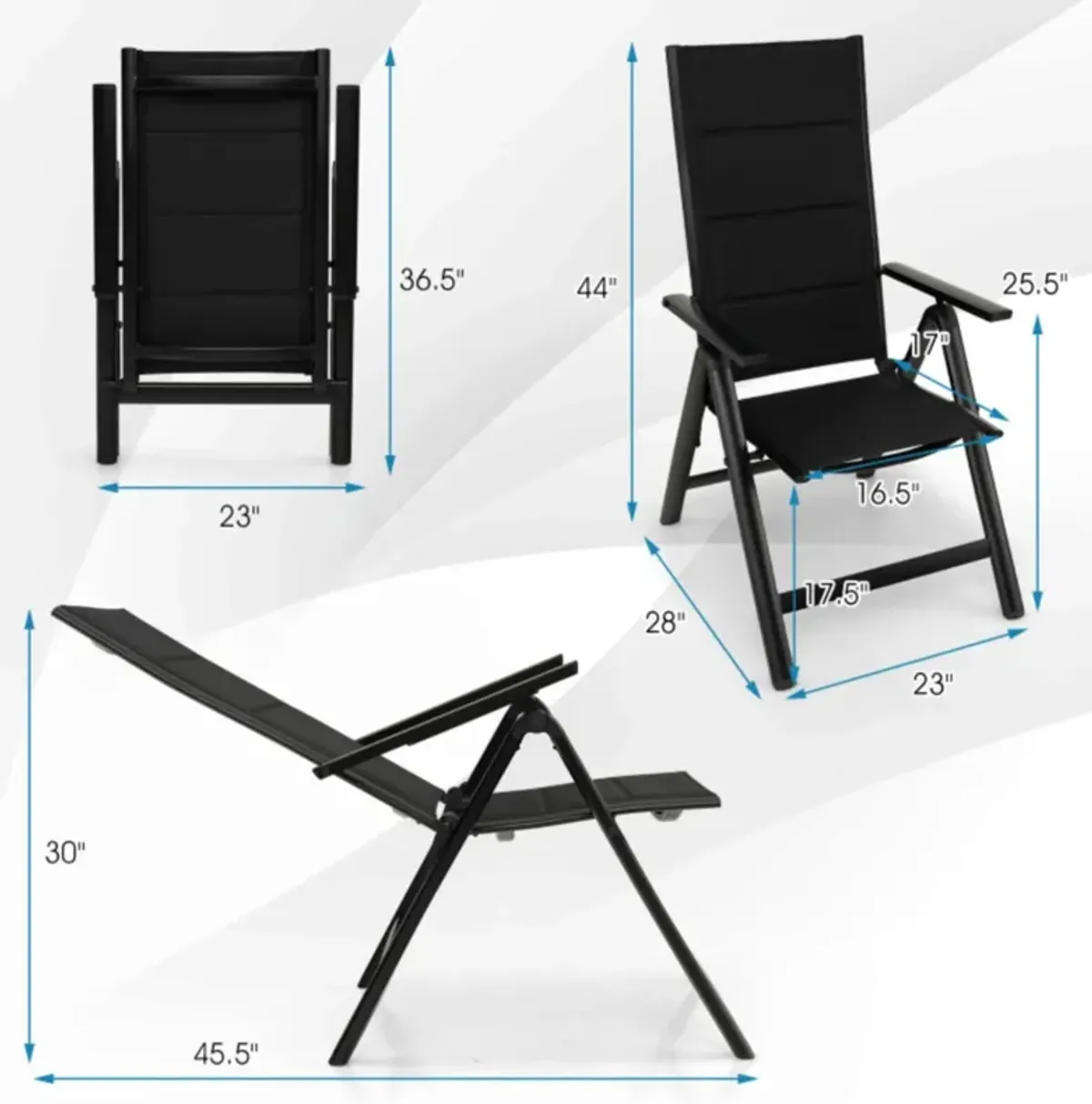 Hivvago Outdoor Dining Chair with Soft Padded Seat and 7-Position Adjustable Backrest