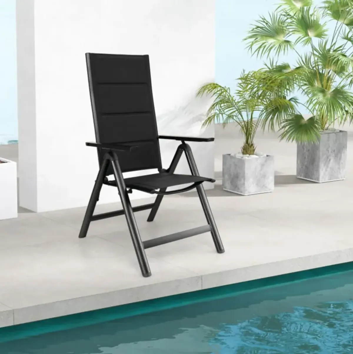 Hivvago Outdoor Dining Chair with Soft Padded Seat and 7-Position Adjustable Backrest