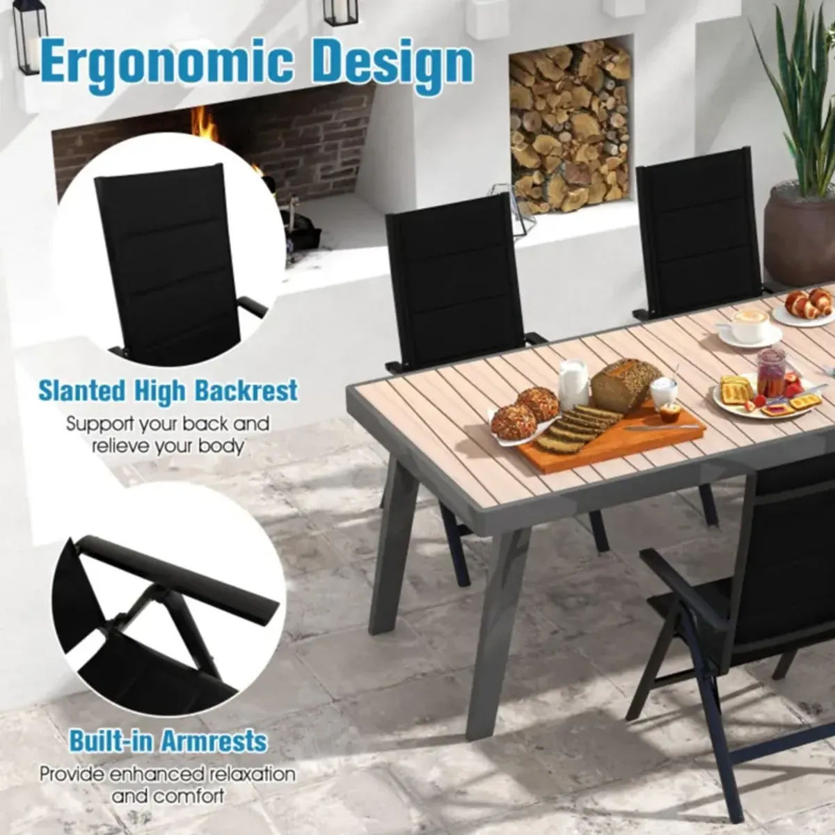 Hivvago Outdoor Dining Chair with Soft Padded Seat and 7-Position Adjustable Backrest