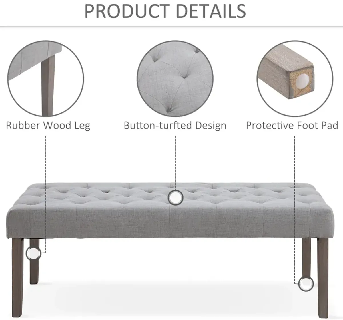 Simple Tufted Upholstered Ottoman Accent Bench with Soft Comfortable Cushion