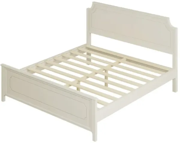 Milky White Solid Rubber Wood Platform Bed, King